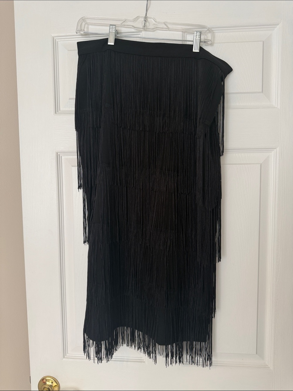 Black Fringe Midi Skirt with Tiered Movement